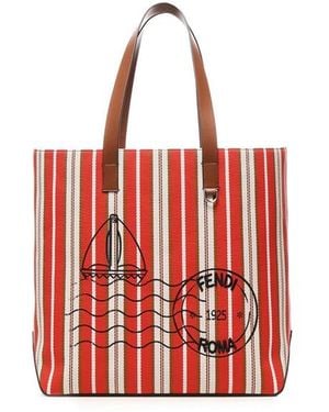 Fendi Medium Striped Shopping Bag - Red