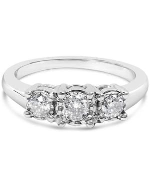 Haus of Brilliance 14K 1/2 Cttw Miracle Set Round Lab Grown Diamond Three Stone Illusion Plate Ring - White