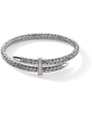 John Hardy Spear Flex Cuff, Sterling, Diamonds, 5.5Mm - Metallic