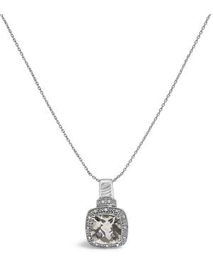Haus of Brilliance Sterling Cushion Amethyst And Diamond Accent Halo Pendant Necklace - Metallic