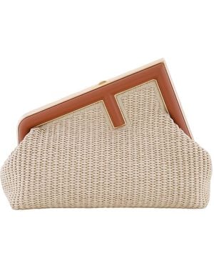 Fendi Textured Weave First Small Clutch Bag - Brown