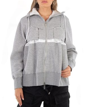 Sacai L/gray Sponge Sweat Zip Up Blouson - Grey