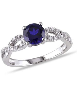 Amour 1/10 Ct Tw Diamond And Created Sapphire Engagement Ring - Metallic