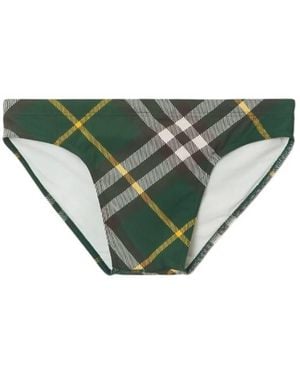 Burberry Stretch Nylon Check Swim Briefs - Green