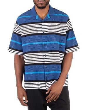 Burberry Striped Print Nylon Loose Shirt - Blue