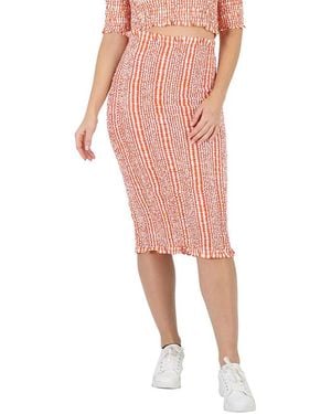 KENZO Ladies Medium Check Ruched Midi Skirt - Pink