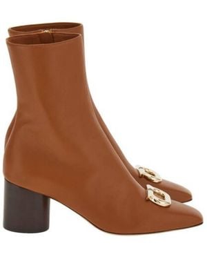 Ferragamo Placida Gancini Ornament Anke Boots - Brown