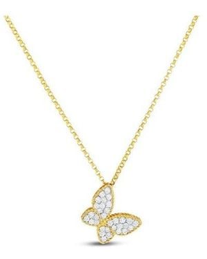 Roberto Coin Two Tone Diamond Butterfly Charm Necklace - Metallic