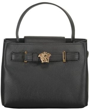 Versace Elegant Leather Bag With Golden Closure - Black