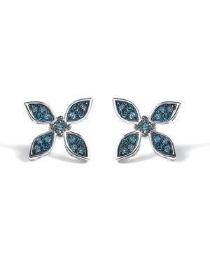 Haus of Brilliance 925 Sterling 1/3 Cttw Diamond Floral Earrings - Blue