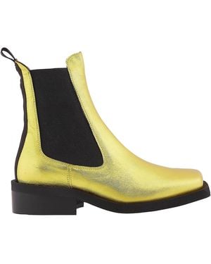 Ganni Metallic Leather Chelsea Boots - Green