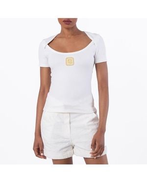 Balmain Pb Logo Embroidered T-Shirt - White