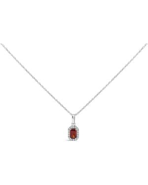 Haus of Brilliance 10K 5X3Mm Garnet And Diamond Accent Halo Octagonal Shape Pendant Necklace - Metallic