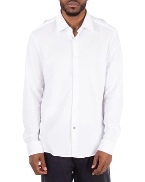 BOSS Hal-Kent Melange-Effect Cotton Shirt, Brand Size 40 (Neck - White