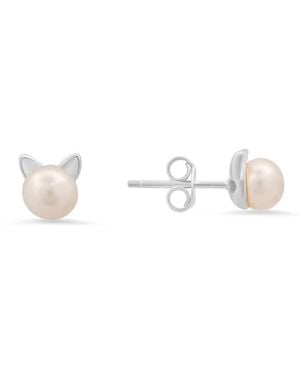Kylie Harper Sterling Kitty Cat Genuine Pearl Stud Earrings - White