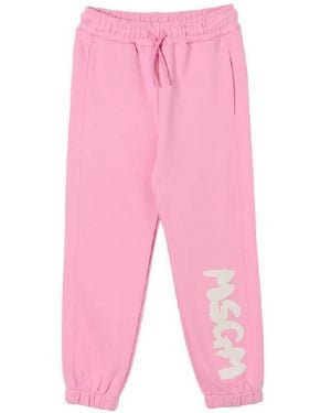 MSGM Logo-Printed Cotton Sweatpants - Pink