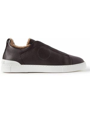 ZEGNA Triple Stitch Leather Sneakers, Brand Size 9 Us - Brown