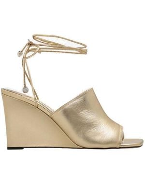 Jimmy Choo Elyna 85 Metallic Wedge Sandals, Brand Size 36.5 Us - Natural