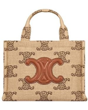 Celine Triomphe Raffia-Effect Textile Handbag - Metallic
