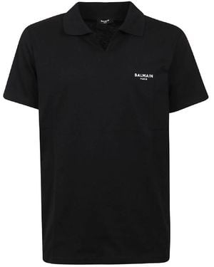 Balmain Flock Logo Print Polo Shirt - Black