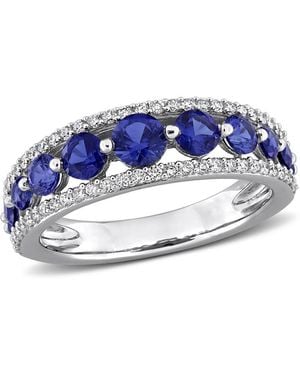 Created Forever 1 1/2Ct Tgw Created Sapphire And 1/3Ct Tw Lab-Grown Diamond Graduated Ring - Blue