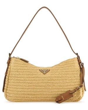 Prada Raffia Large Aime Shoulder Bag - Metallic