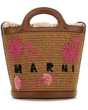 Marni Raffia And Leather Tropicalia Bucket Bag - Brown