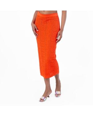 Balmain Monogram Mesh Skirt, Brand Size 38 (Us - Orange