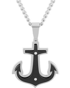 Robert Alton Stainless Steel Two-Tone Anchor Pendant - White