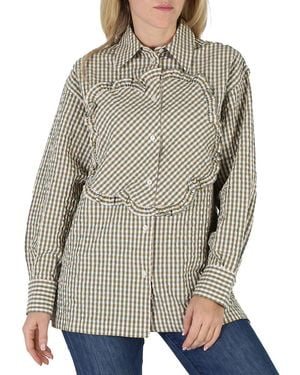 KENZO Ladies Gingham Print Boke Flower Long-Sleeve Cotton Shirt, Brand Size 38 (Us - Grey