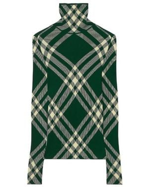 Burberry Check Wool Blend Sweater - Green