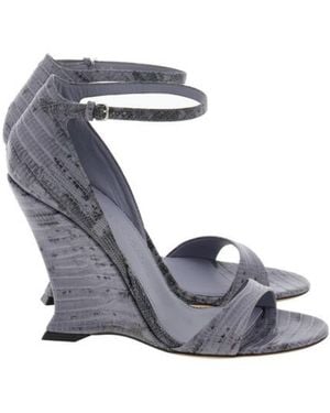 Ferragamo Vidette X5 Leather Wedge Sandals - Gray