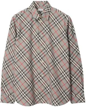 Burberry Robert Check Cotton Long-Sleeved Shirt - Gray