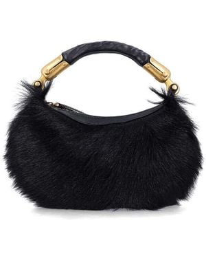Balmain Genuine Fur Handbag With Leather Handle - Blue