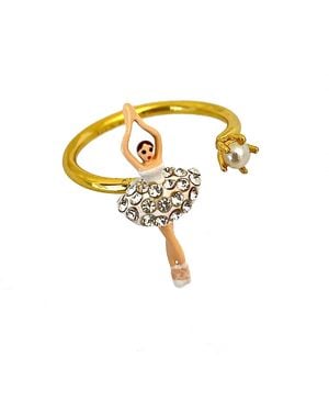 Les Nereides Ladies Adjustable Ring With Mini Ballerina - Metallic