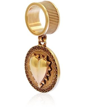 Roberto Cavalli Ladies Antique Tone Heart Pendant Ring - Metallic