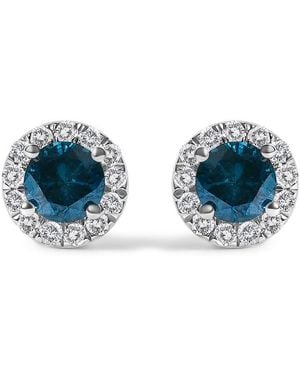 Haus of Brilliance 925 Sterling 1.00 Cttw Diamond Halo Stud Earring - Blue