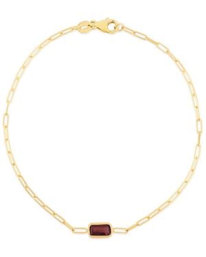 Kylie Harper Ladies 14K Petite Emerald-Cut Garnet Paperclip Chain Bracelet - Metallic
