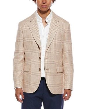 Brunello Cucinelli Papaya Linen Wool Check Blazer, Brand Size 50 (Us - Natural