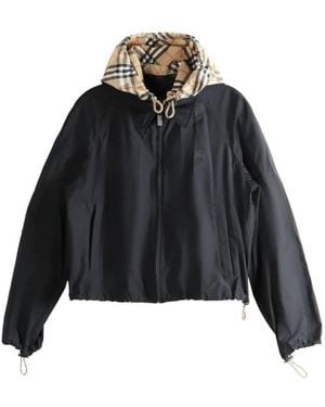 Burberry Newcott Check-Hood Cropped Jacket - Black