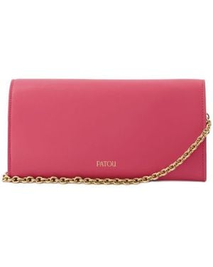 Patou Chain-Strap Calfskin Wallet - Red
