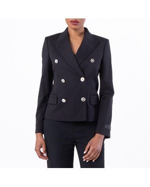 Versace Crop Double-Breasted Wool Blazer, Brand Size 42 Us - Black