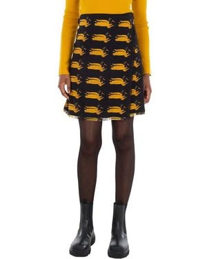 Burberry Wool Frayed-Edge Animal-Printed Mini Skirt, Brand Size 04 (Us - Black