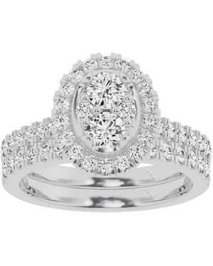 Brilliant Diamond Lab Grown 1.50 Ctw Diamond Oval Bridal Set, Engagement Ring Set - Grey