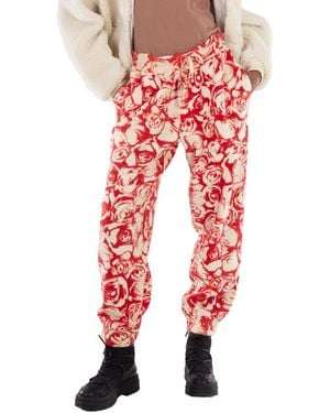 Burberry All Over Rose Print Wool Jogging Pants - Red