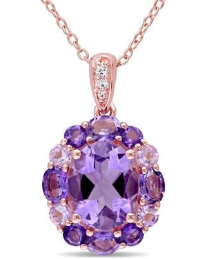 Amour 3.69 Ct Tgw Amethyst, Topaz And Rose De France Floral Pendant With Chain - Purple