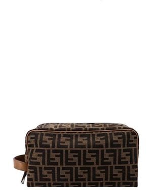 Fendi Ff Jacquard Fabric Medium Beauty Case - Brown