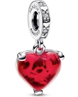 PANDORA Disney Mickey & Minnie Mouse Kiss Murano Glass Dangle Charm - Red