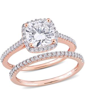 Amour 2 Ct Dew Cushion Created Moissanite And 1/3 Ct Tw Diamond Bridal Ring Set - Metallic