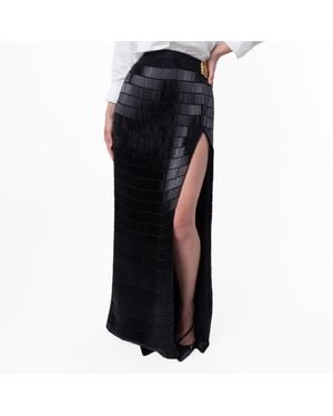 Bally Elegant Glass Beaded Silk Skirt, Brand Size 40 Us Size 4 - Black